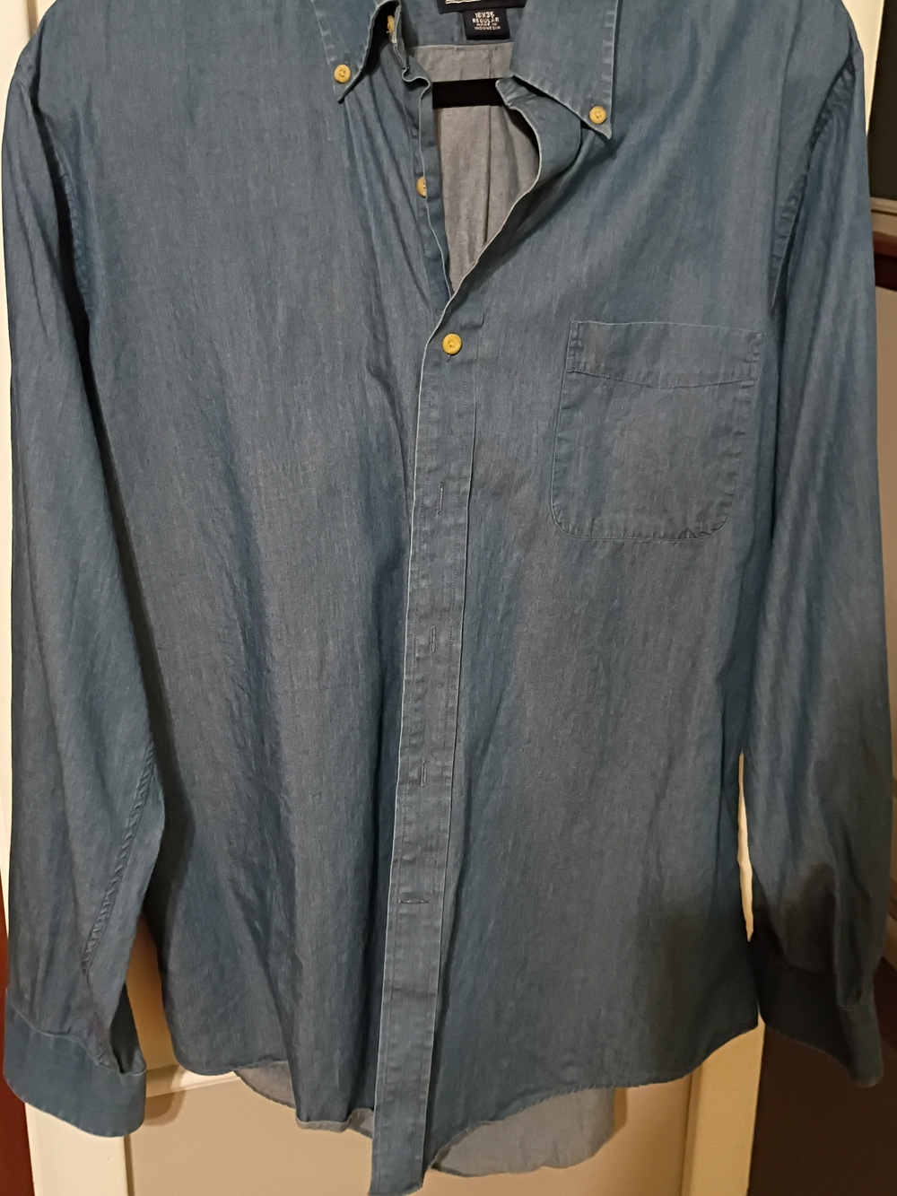 Lands' End Men's Denim-Look Button-Down Shirt in Light Blue